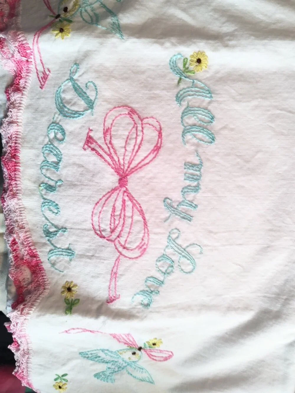 All My Love Dearest And Darling Embroidered Percale Pillowcases Preloved